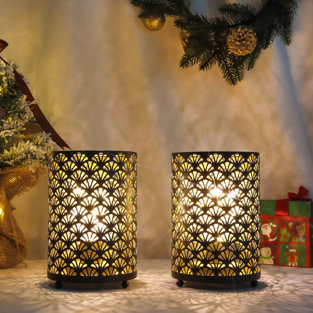 2Pcs Black Metal Table Lamp LED Lantern Battery Powered Lights Cordless Lights Indoor Outdoor Party Patio Event Home Decor