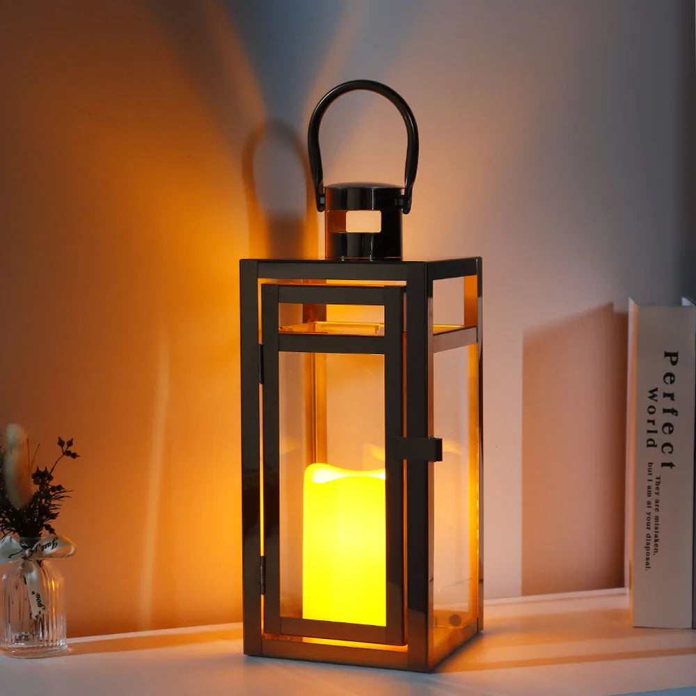 Stainless Steel Candle Holder Lanterns Rose Gold Hanging Lantern Candlestick Light for Indoor Outdoor Weddings Party Home Decor