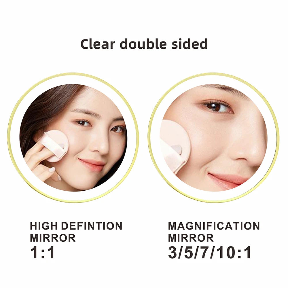 8 inch Makeup Mirror Matte Gold 3x/5x/7x/10x Magnifying Double Side USB Charging Bathroom 3 color light Cosmetic Mirrors