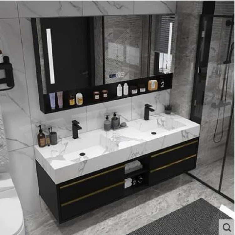 -For 60 Inch Luxury Double Sink Basin Bathroom Vanity Cabinet Home Center Bathroom Cabinet Set^