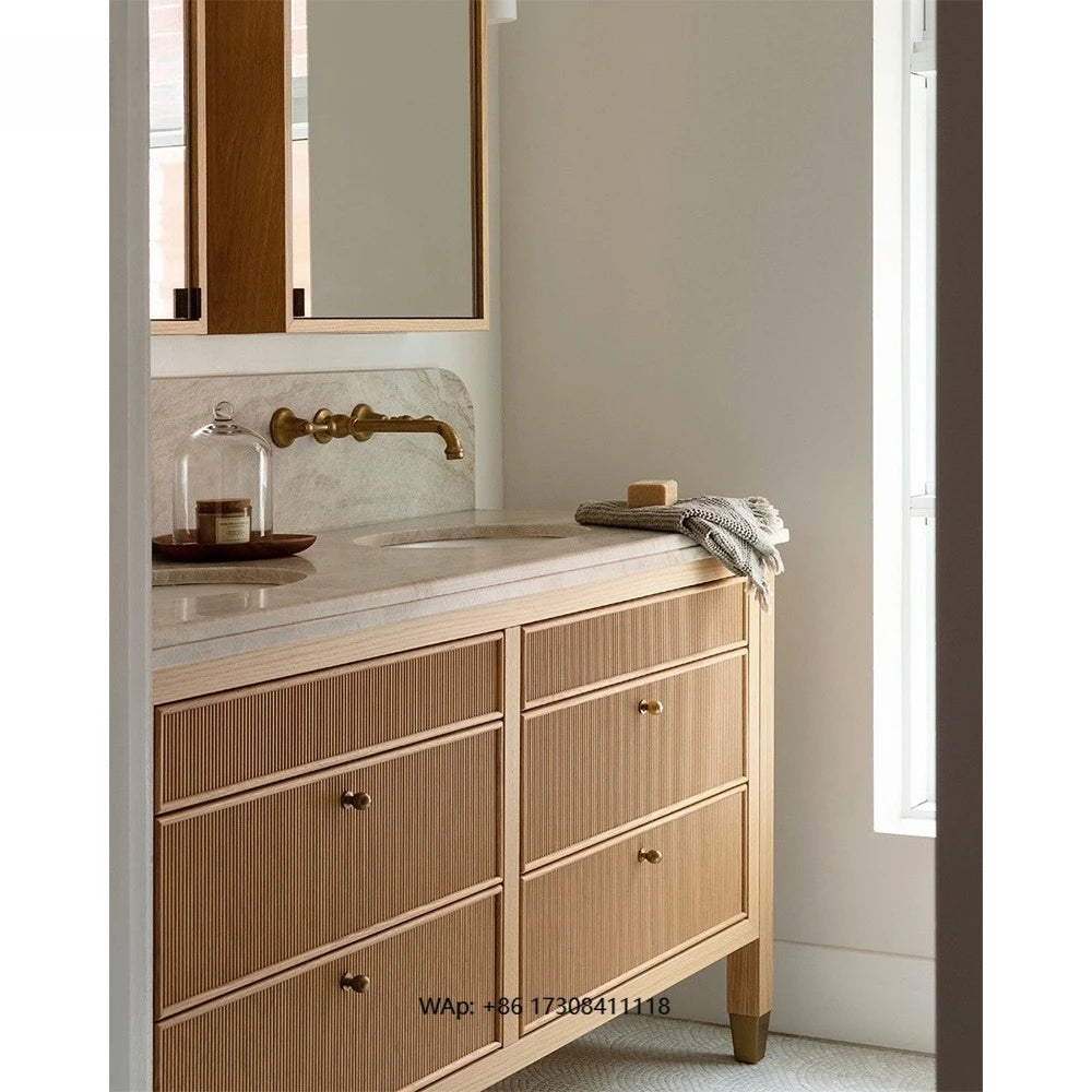 New Design Fluted Wooden Bathroom Cabinet with Slim Shaker RTA Vanity Cabinetry with Soft Closing System for Home or Villa