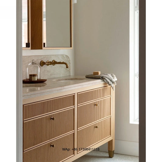 New Design Fluted Wooden Bathroom Cabinet with Slim Shaker RTA Vanity Cabinetry with Soft Closing System for Home or Villa