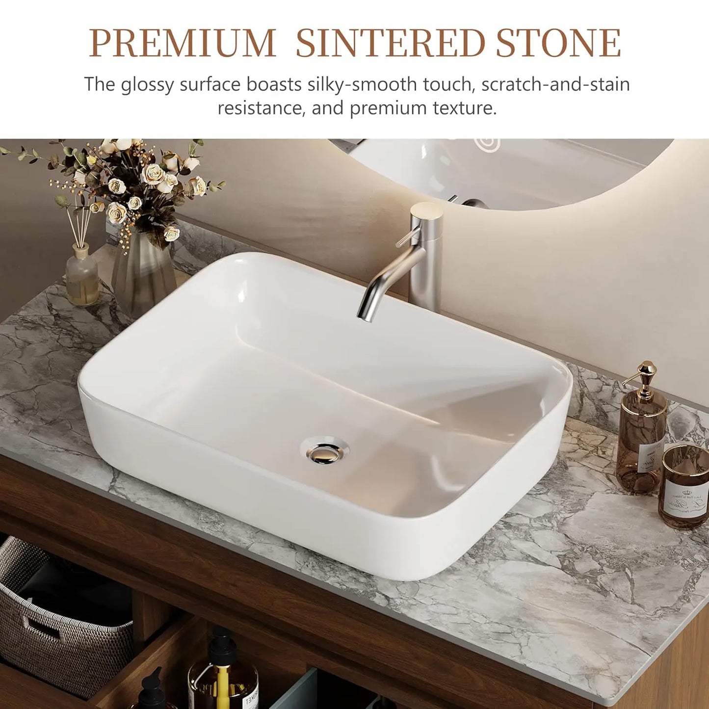 36in Floating Bathroom Vanity Sink Combo Wood Cabinet Gray Sintered Stone Countertop Easy Assembly Customized