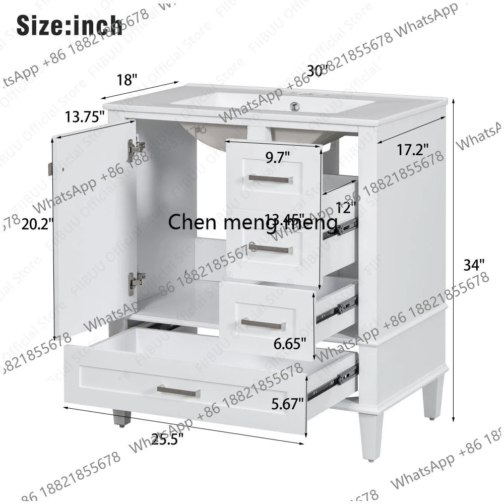 30" Bathroom Vanity with Sink Solid Wood Cabinet Waterproof Modern Storage with 3 Drawers Soft Close Door Sink Vanity Combo Set