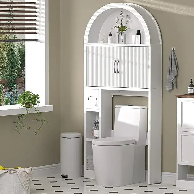 Bestseller"freestanding toilet-top storage cabinet with adjustable shelves and anti-tip feature, arched design"