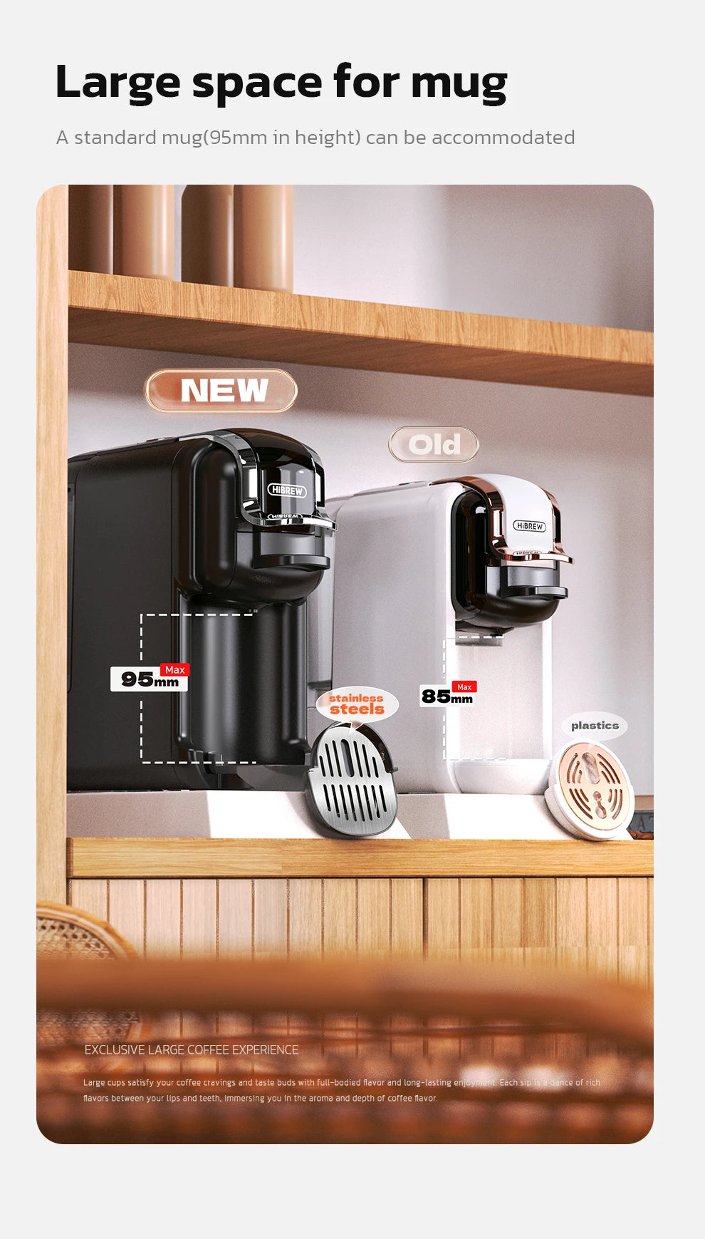 HiBREW Multiple Capsule Coffee Machine, Hot/Cold Dolce Gusto Milk Nespresso Capsule ESE Pod Ground Coffee Cafeteria 20Bar 5 in 1