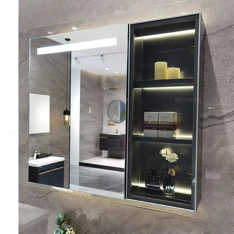 Luxury Stainless Steel Premium Wash Room Bath Cabinet Luxury Bathroom Cabinet with Mirror & Basin for Hotel Apartment