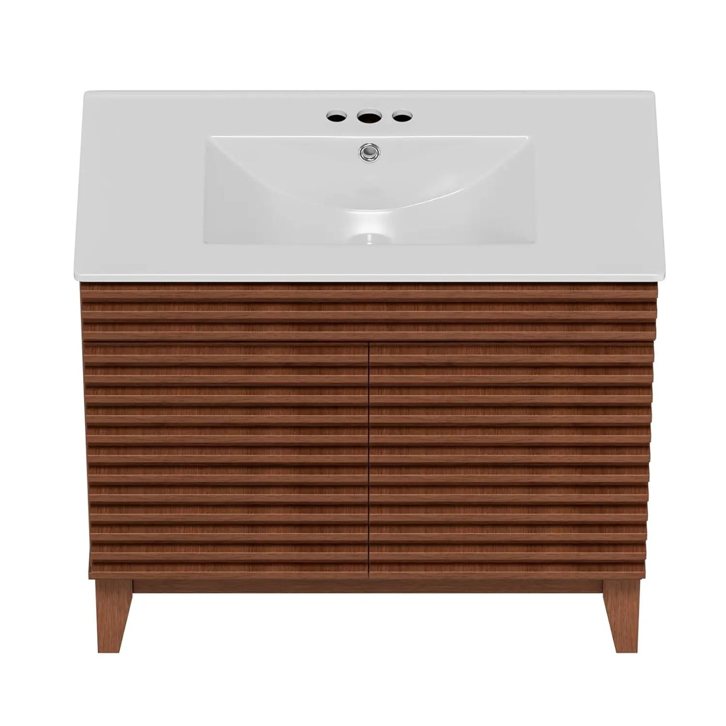 36in Mid-Century Freestanding Bathroom Vanity Sink Storage Undermount Ceramic Wood Grain Walnut Customized
