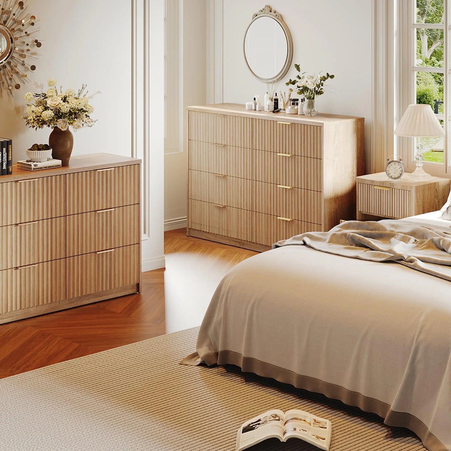 Fluted 8-Drawer Dresser With Wall Anchor, Anti-Tip Modern Chest Of Drawers, Double Dresser For Bedroom, Living Room, Entryway