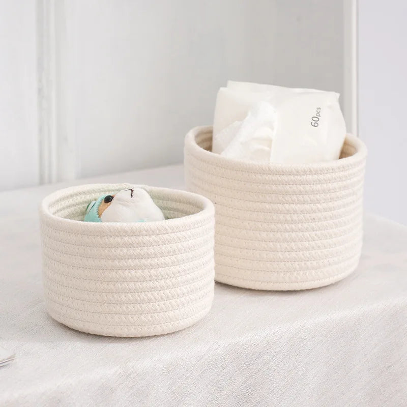 Handmade Woven Cotton Rope Woven Storage Basket Desktop Organizer Sundries Toys Comestics Keys Snacks Box Sundries Organizer