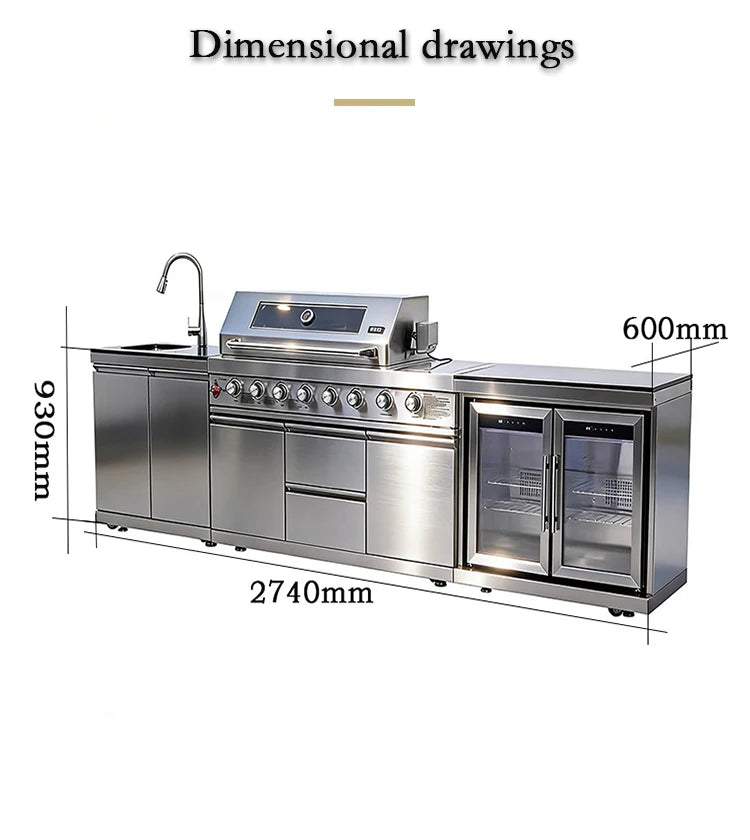 A Full Kitchen Suite Including Grill Cooktop Sink And Fridge With Waterproof Custom Outdoor Stainless Steel Cabinet For Backyard