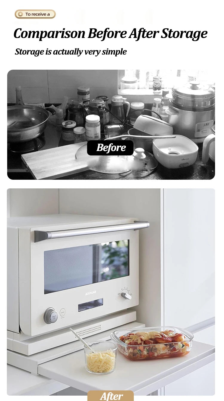 Kitchen Microwave Drawer Storage Rack Oven Tableware Bottom Pull-out Storage Shelf Partition Holders Kitchenware Organizer