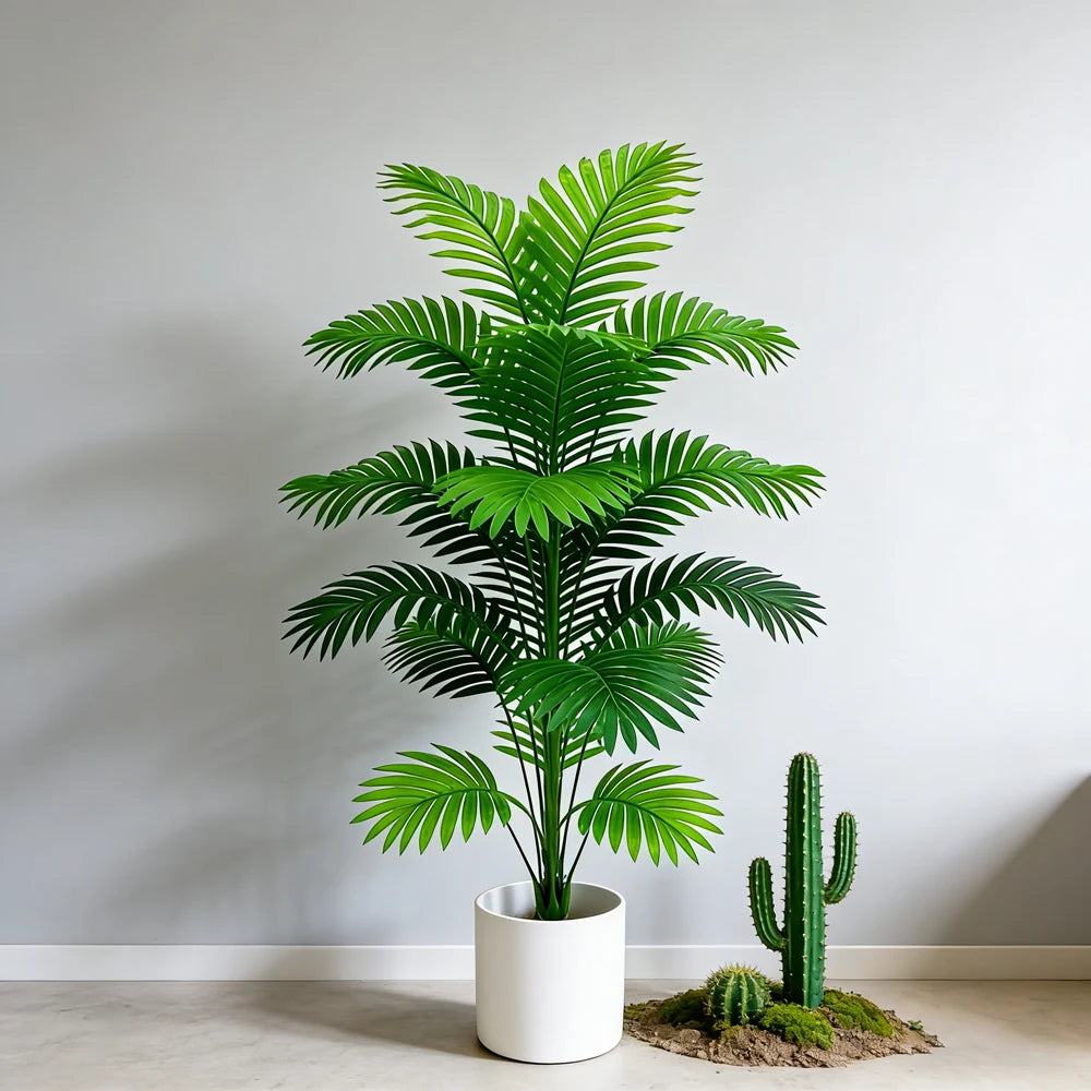 60-80cm Tall Artificial Palm Tree Fake Monstera Plants Branch Plastic Maranta Leafs Faux Coconut Leaves For Home Indoor Decor