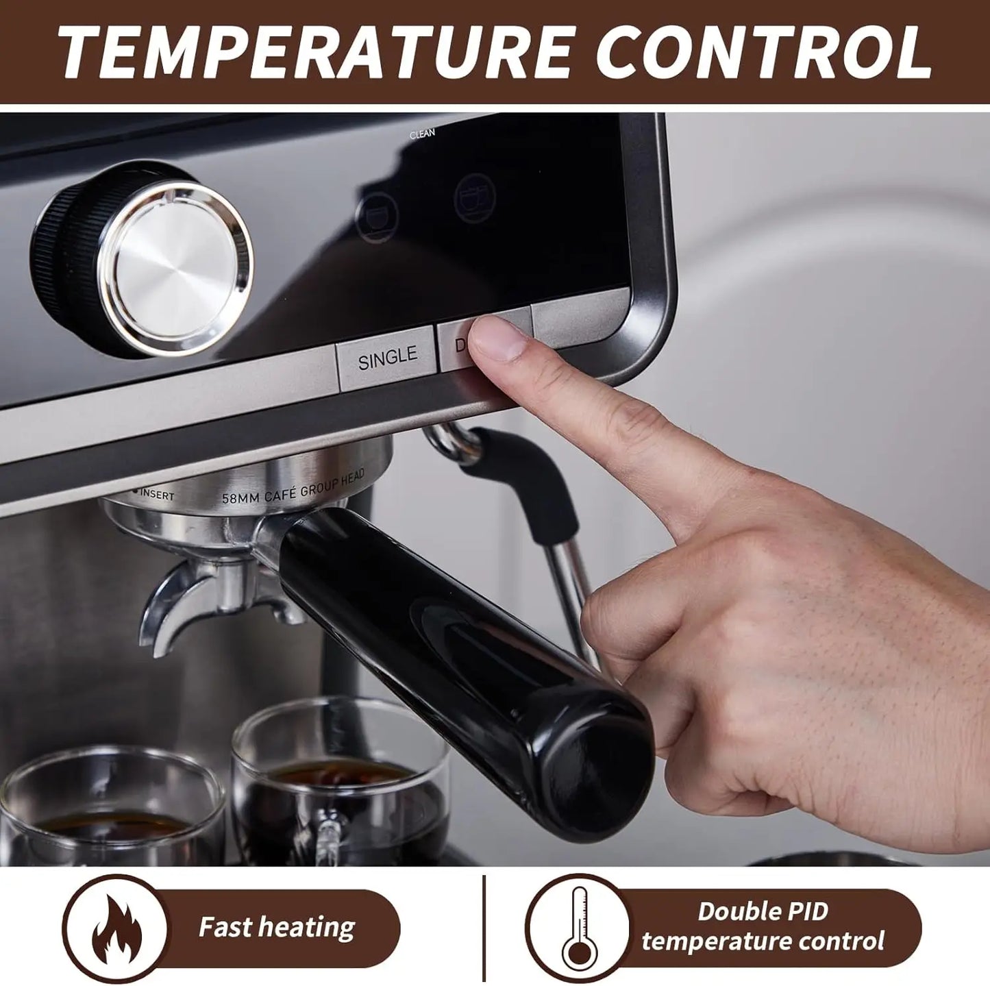 20 Bar Semi-Automatic Coffee Machine Built-in Bean Grinder & Steam Wand 2.8L Removable Water Tank Professional Home Cappuccino