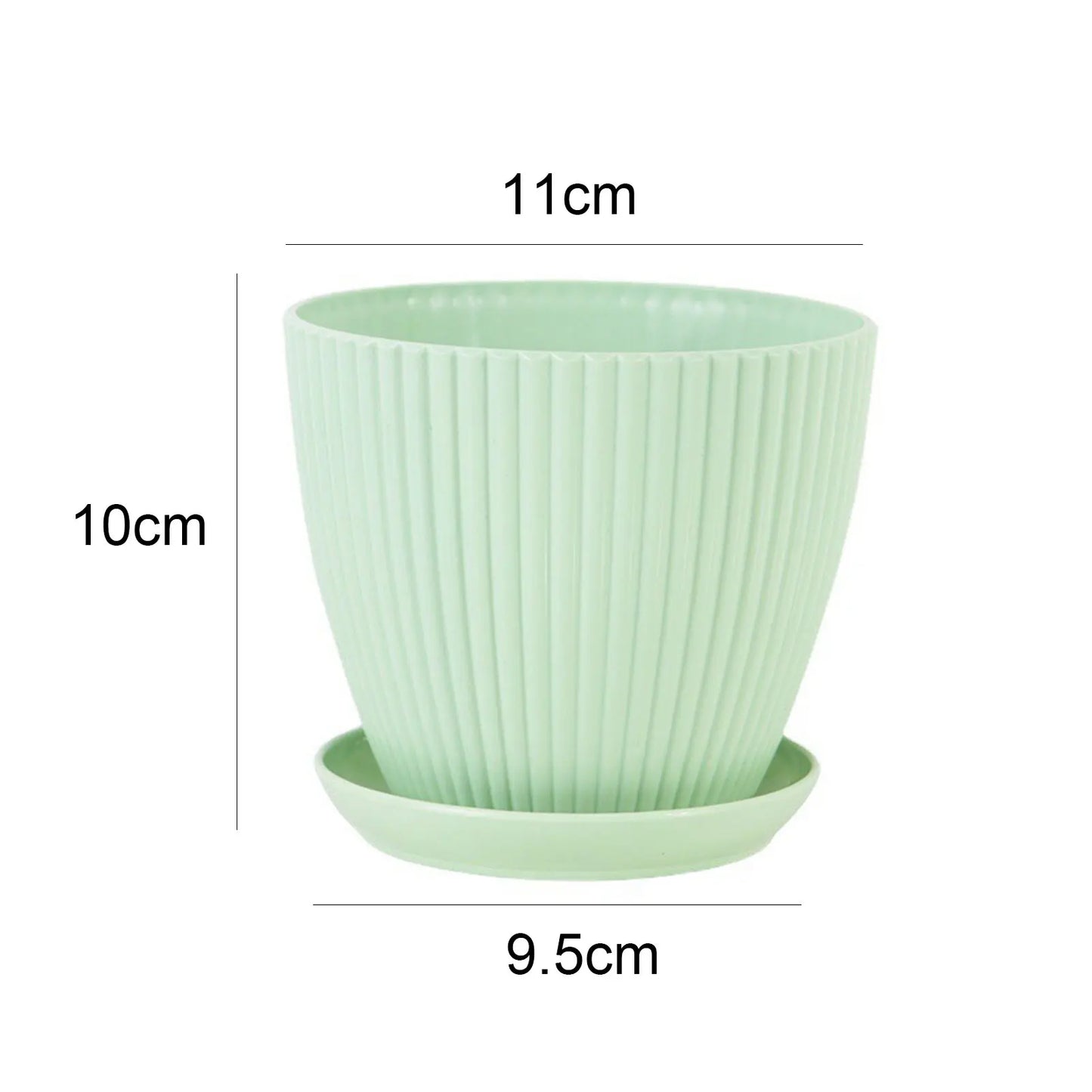Plastic Flower Pot Succulent Plant Pot with Tray Green Dill Round Double Layer Small Flowerpot Home Office Desktop Decoration