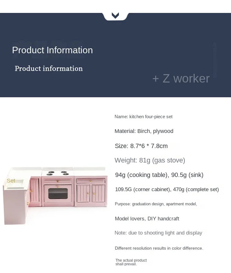 Dollhouse Mini Cooking Table Sink Counter Set Cabinets Combination 1:12 Miniature Kitchen Miniature Models Home Decor Figurines