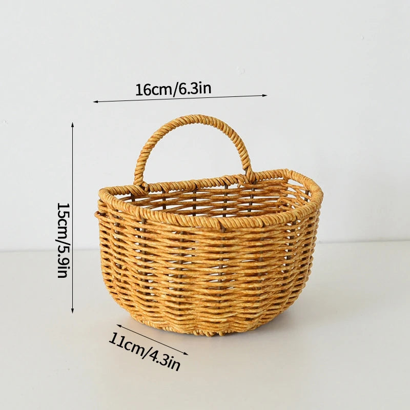 Kitchen Storage Basket with Handle Woven Hanging Baskets for Living Room Fruit Sundries Organizer Home Decor Hand-woven Baskets