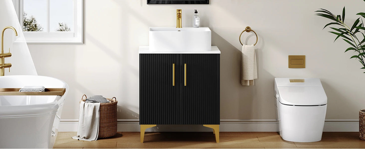Bathroom Vanity 24 Inch with Counter Top Sink Combo, Modern Bathroom Storage Vanity Cabinet Set Included 2 Large Soft Closing