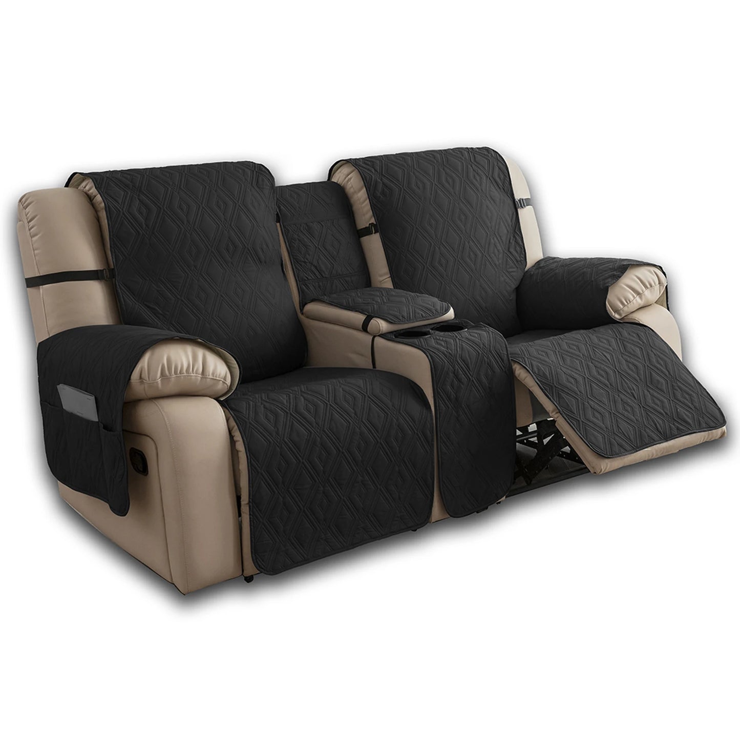 Recliner Slipcover With Center Console 100% Waterproof Pet Cover For Recliner With Straps For Bedroom Office Home Decor