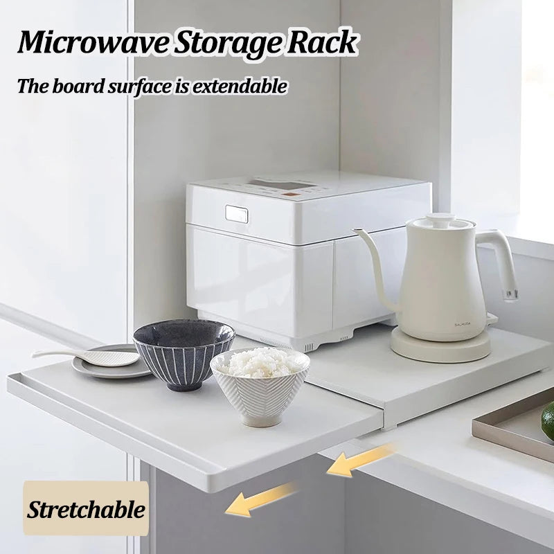 Kitchen Microwave Drawer Storage Rack Oven Tableware Bottom Pull-out Storage Shelf Partition Holders Kitchenware Organizer