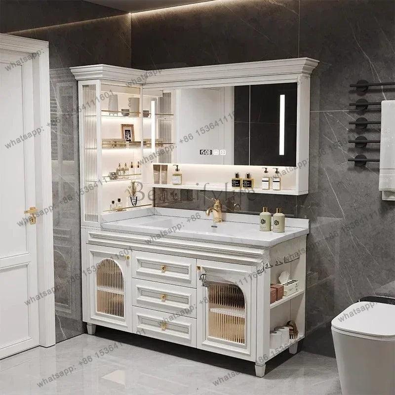 American Oak Bathroom Cabinet Combination French Bathroom Rock Slab Seamless Basin Washbasin Floor Type