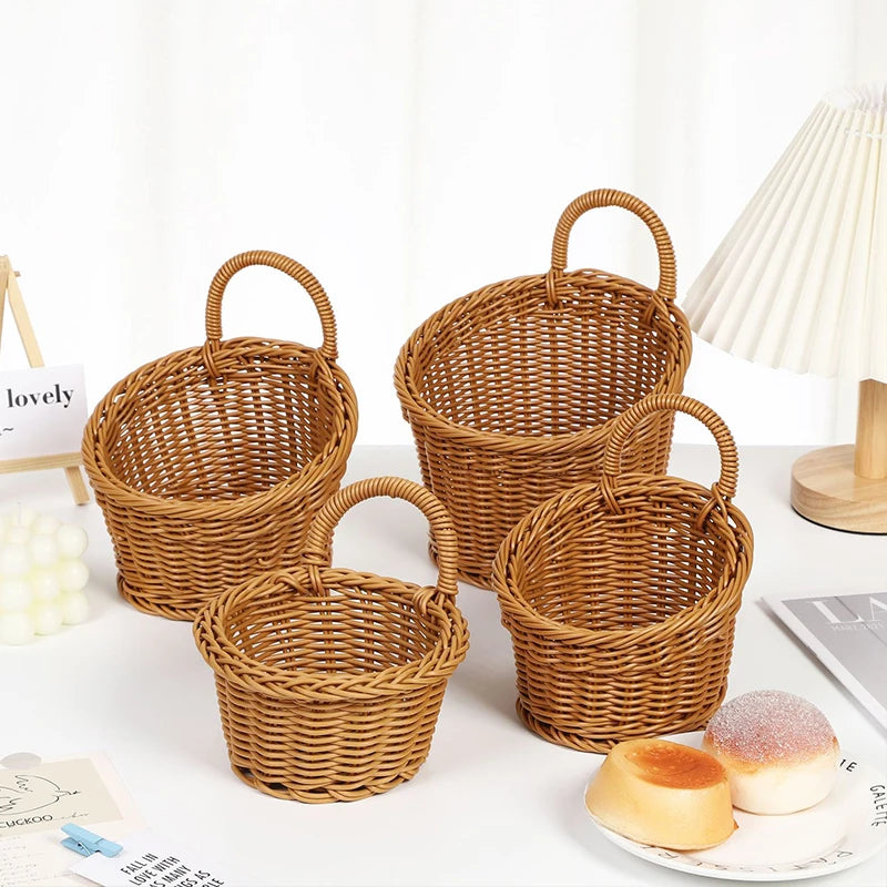 Kitchen Storage Basket with Handle Woven Hanging Baskets for Living Room Fruit Sundries Organizer Home Decor Hand-woven Baskets
