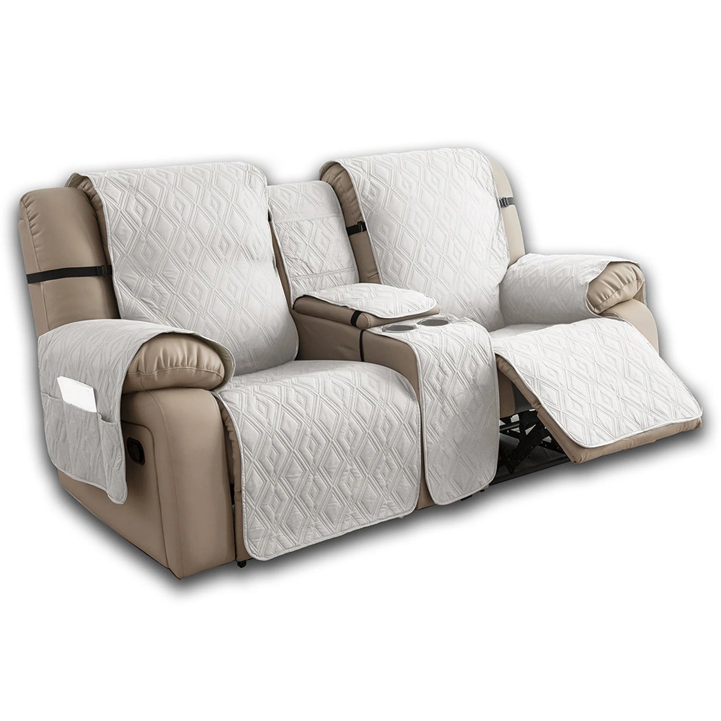 Recliner Slipcover With Center Console 100% Waterproof Pet Cover For Recliner With Straps For Bedroom Office Home Decor