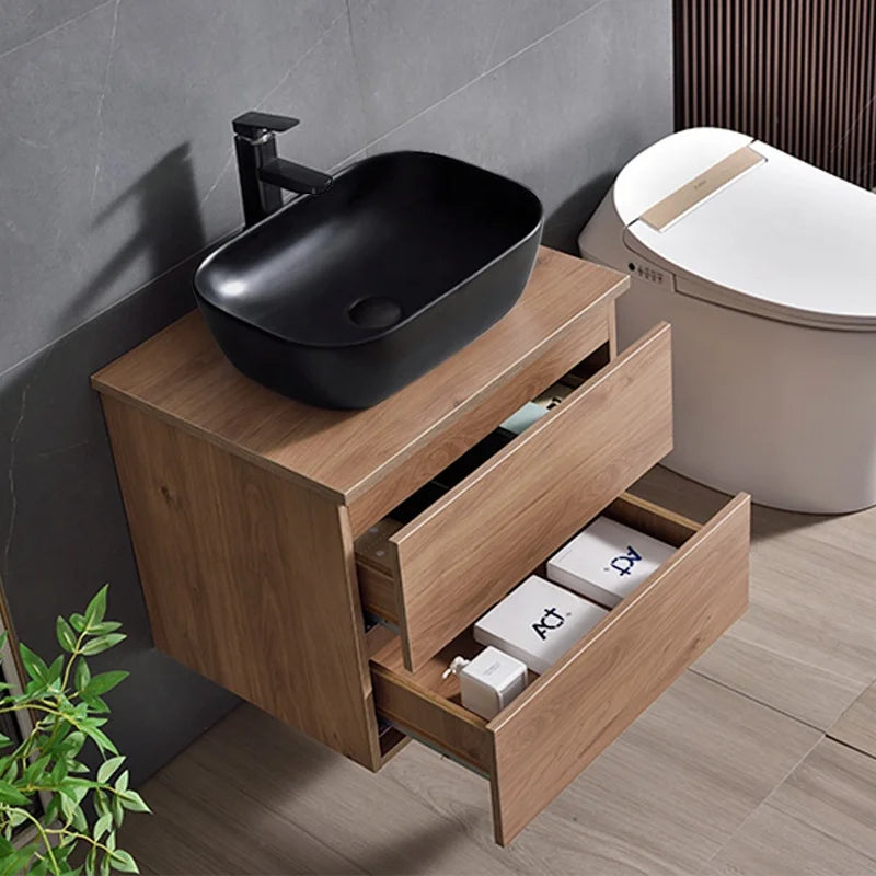 Black Wood Bathroom Vanity Floating Bathroom Vanity Cabinet With Drawer and Black Ceramic Basin Customizable