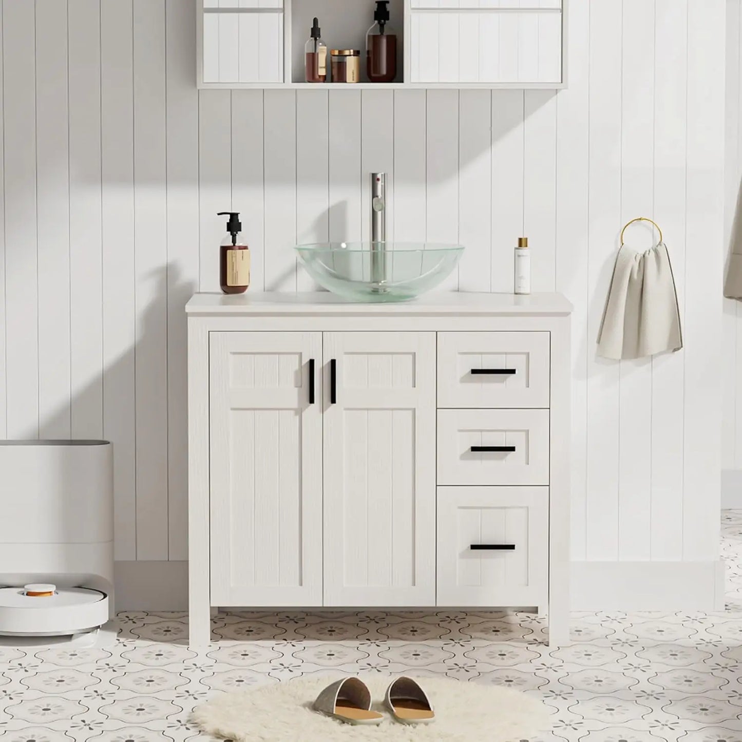 36" Bathroom Vanity Sink Combo Modern Freestanding Cabinet Soft Closing Doors Drawers Vessel Top Faucet Pop Up Drain Customized