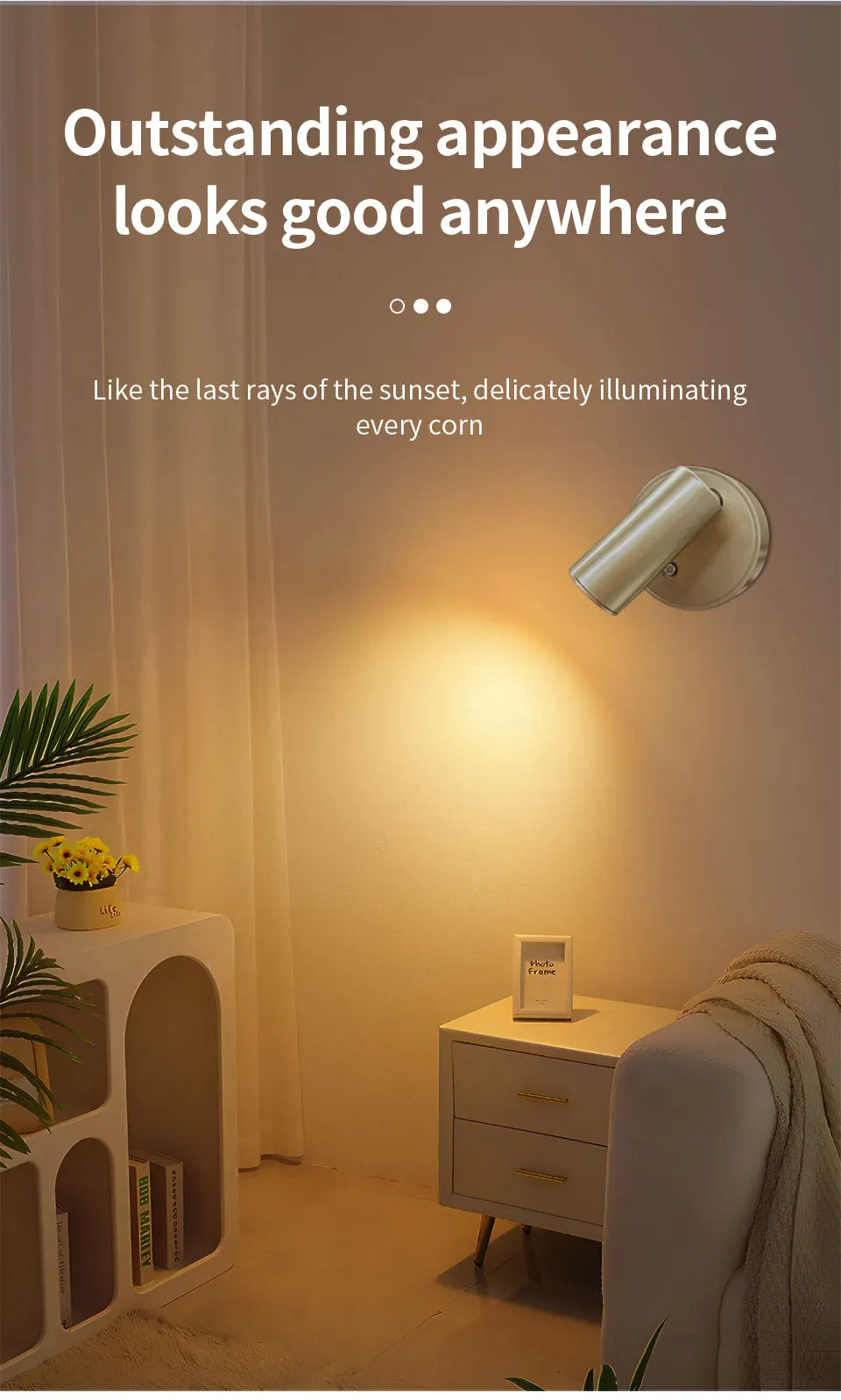Magnetic Base USB Rechargeable LED Cordless Wall Light Touch Switch Black White Gold Silvery Dimmable Bedside Lamp For Reading