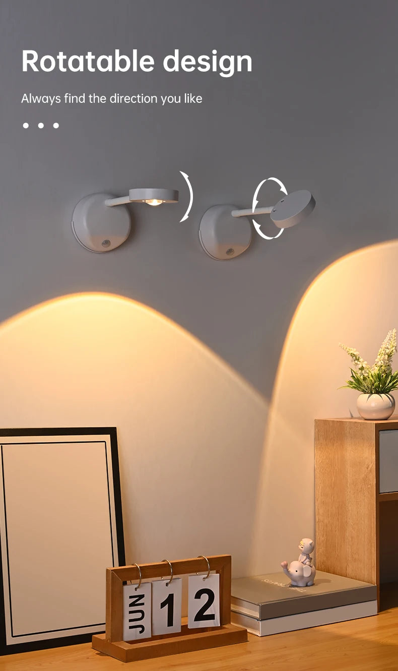 Wall Lamp Rechargeable Intelligent Human Sensing Wireless Night Light Dimmable LED Spotlights for Decoration Painting Lighting