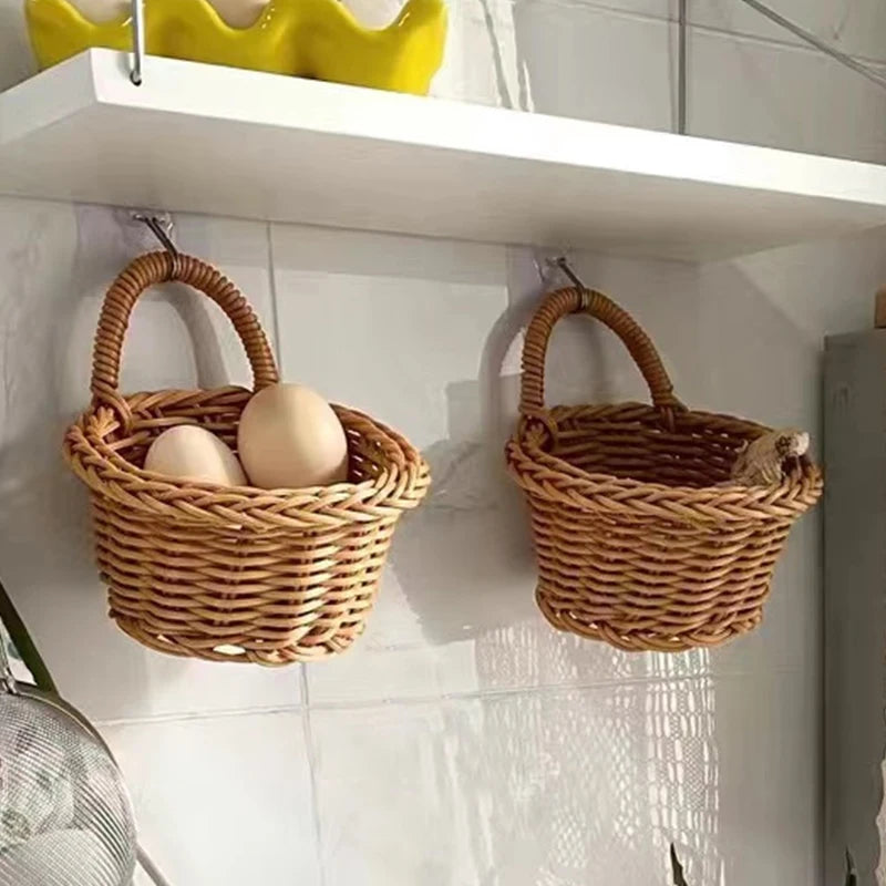 Kitchen Storage Basket with Handle Woven Hanging Baskets for Living Room Fruit Sundries Organizer Home Decor Hand-woven Baskets