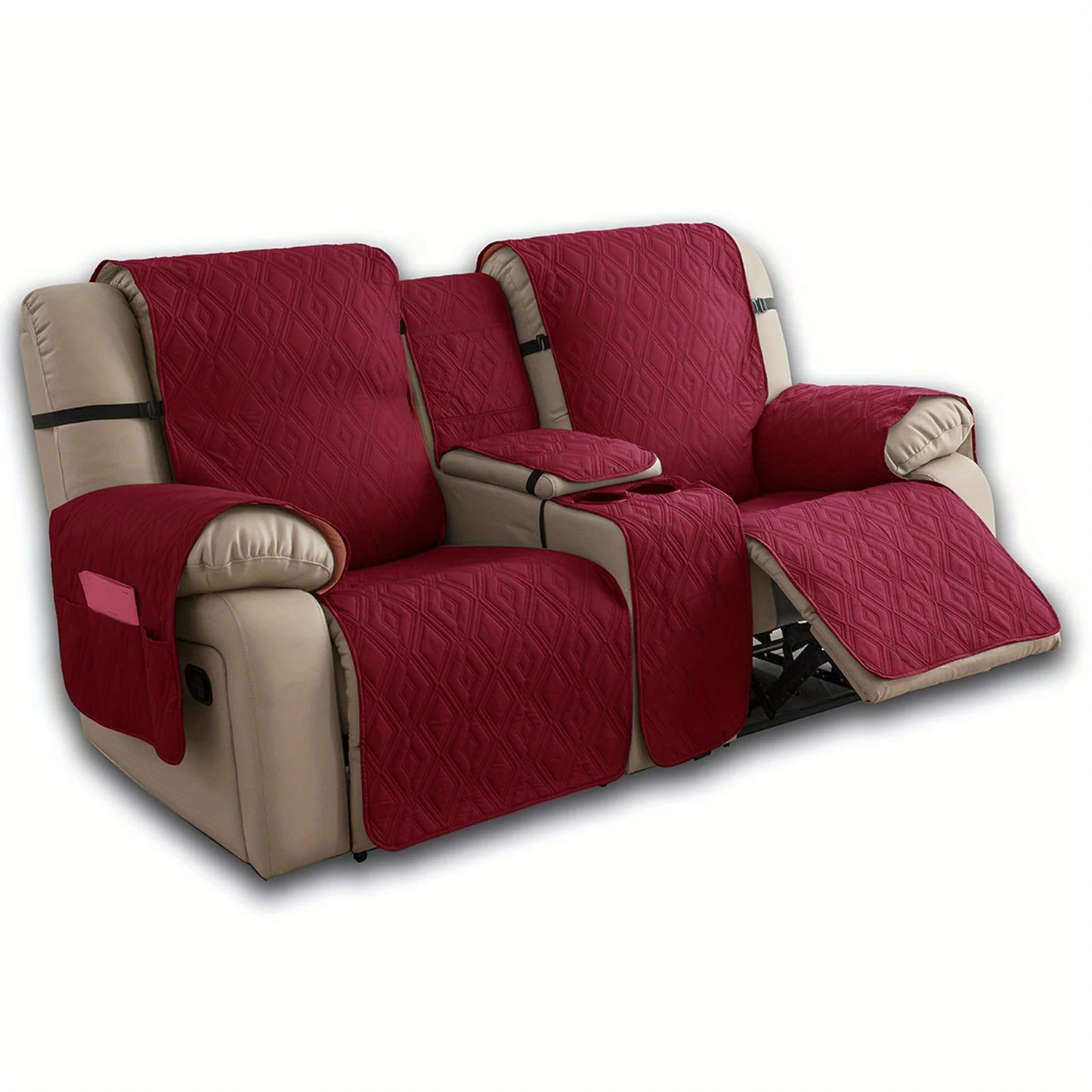 Recliner Slipcover With Center Console 100% Waterproof Pet Cover For Recliner With Straps For Bedroom Office Home Decor