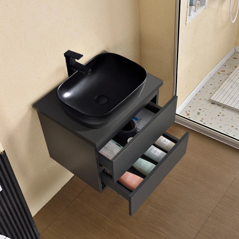 Black Wood Bathroom Vanity Floating Bathroom Vanity Cabinet With Drawer and Black Ceramic Basin Customizable