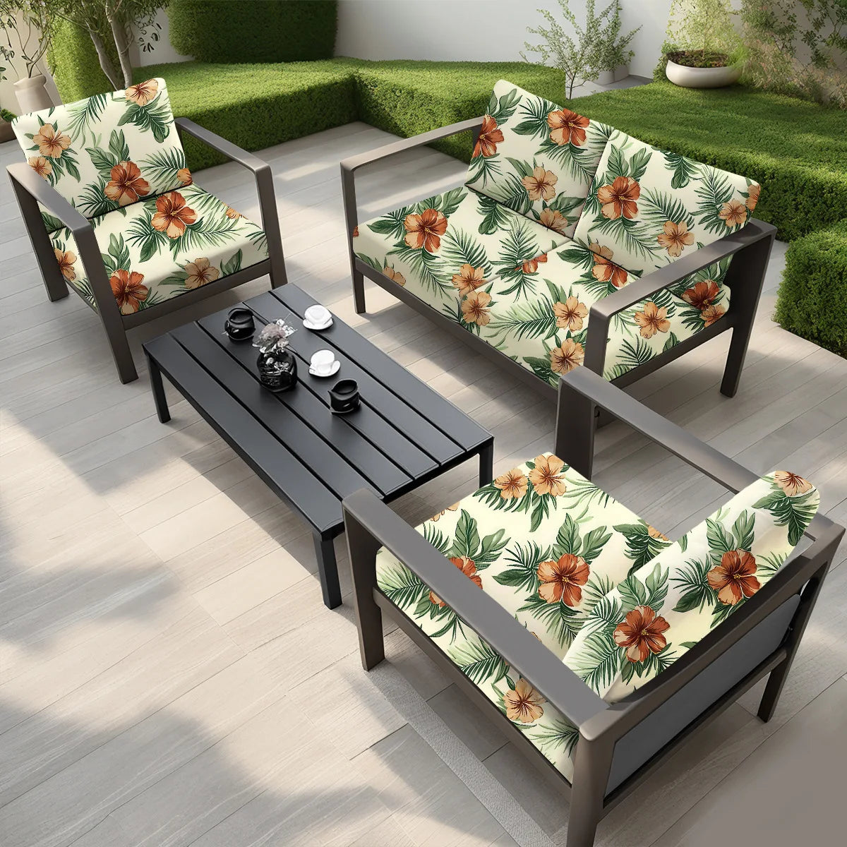 New Cross Border Set Outdoor Printed Sofa Cushion Cover Elastic Durable Milk Silk Fabric Single Seat Slipcover For Patio Garden