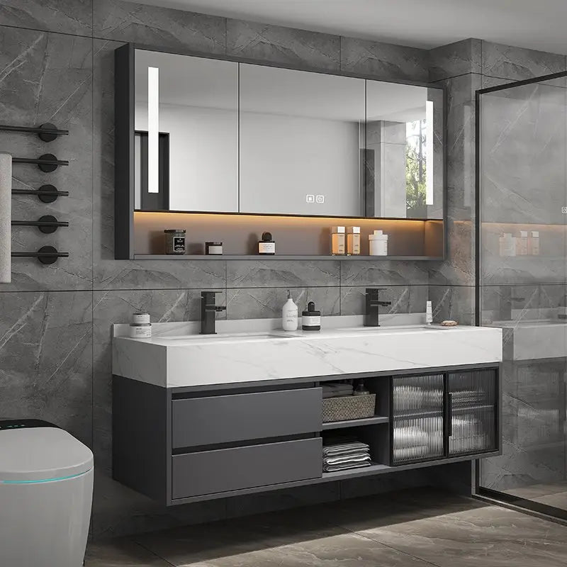 60-Inch double sink basin bathroom vanity, suitable for family hotel or apartment use