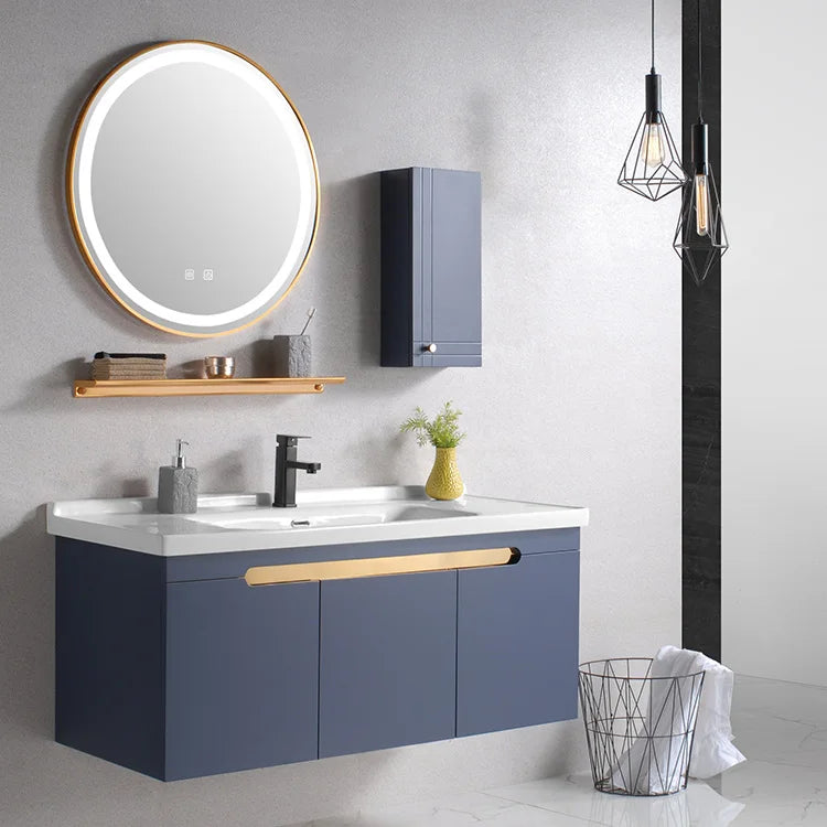 Luxury modern modular bathroom cabinet with smart mirror ceramic basin, wall-mounted vanity, eco-friendly