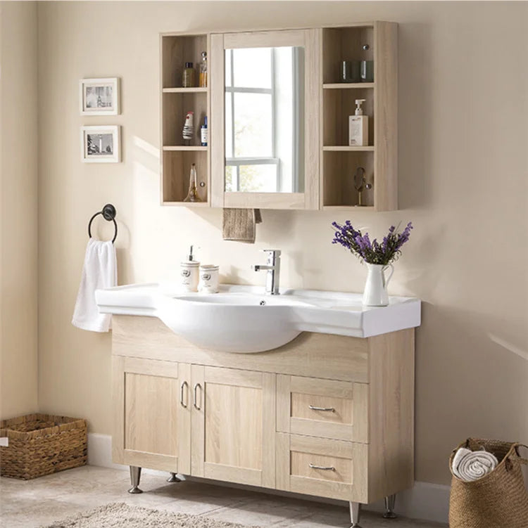 Luxury modern modular bathroom cabinet with smart mirror ceramic basin, wall-mounted vanity, eco-friendly