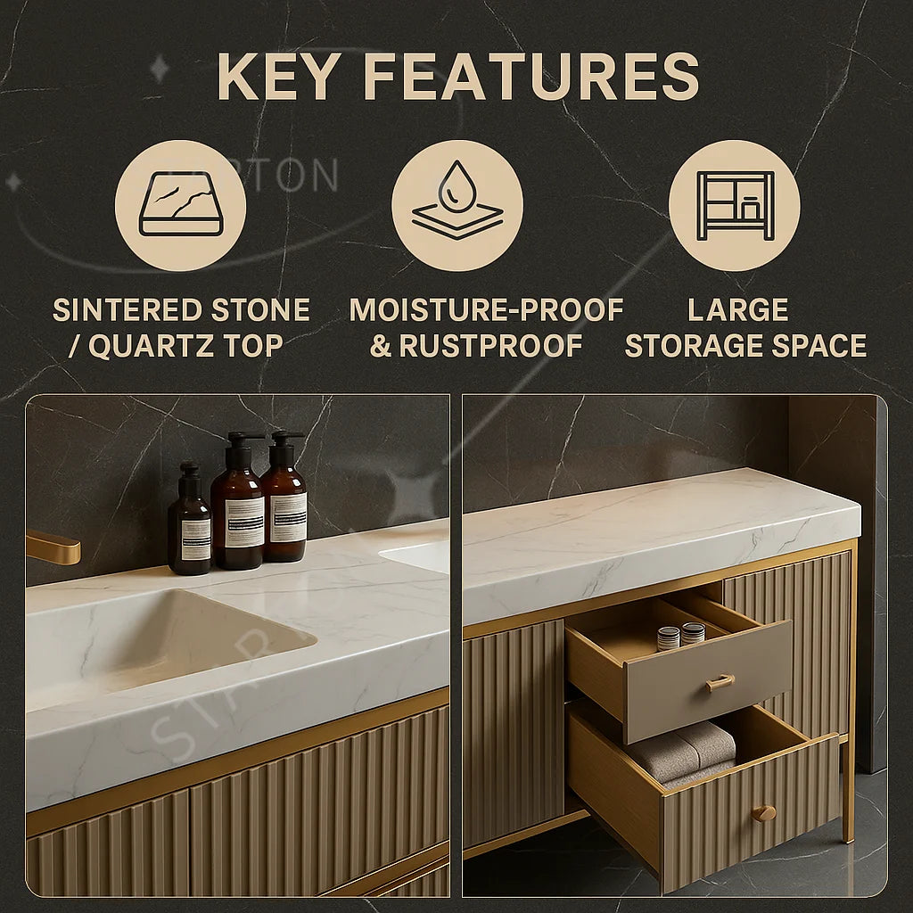 Luxury Countertop Double Basin Vanity Sink Bathroom Stainless Steel Marble Countertop Bathroom Cabinets Vanities