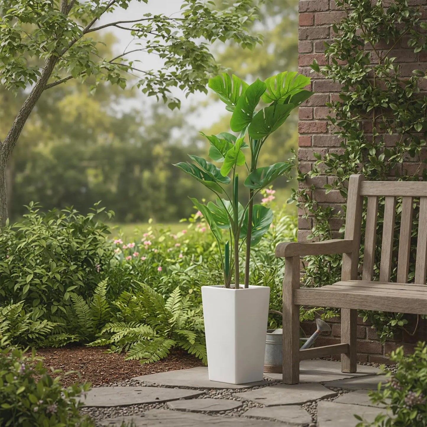 4.5FT Artificial Monstera Plant Tree with Tall White Planter, Fake Floor Plants, Faux Tropical Palm Tree for Home Office Porch