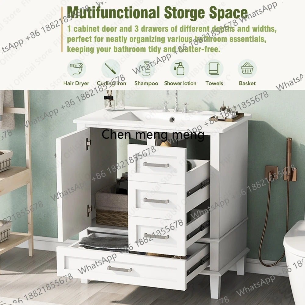 30" Bathroom Vanity with Sink Solid Wood Cabinet Waterproof Modern Storage with 3 Drawers Soft Close Door Sink Vanity Combo Set