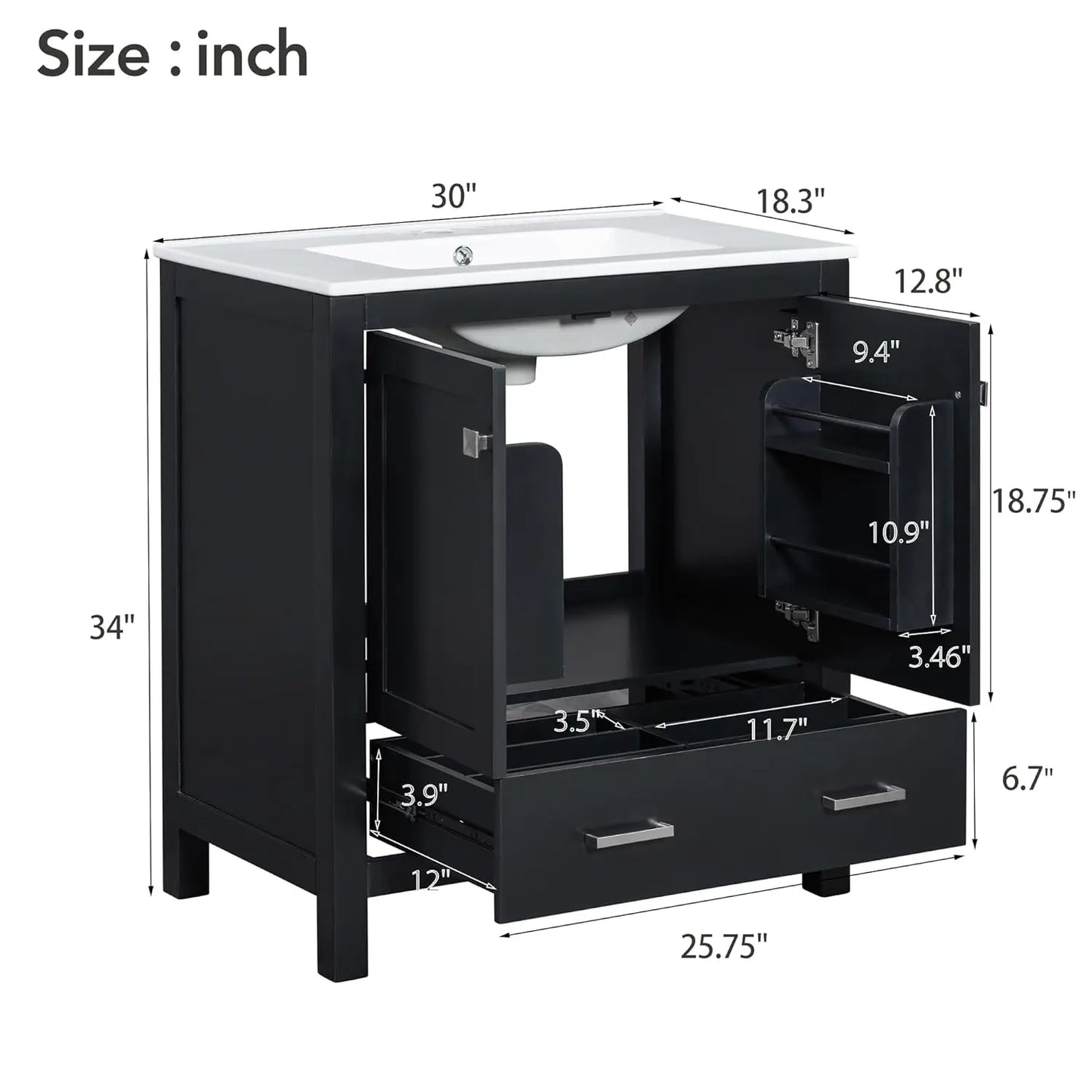 60" Double Sink Bathroom Vanity Solid Wood Cabinet Storage Drawers Racks Black, Customized