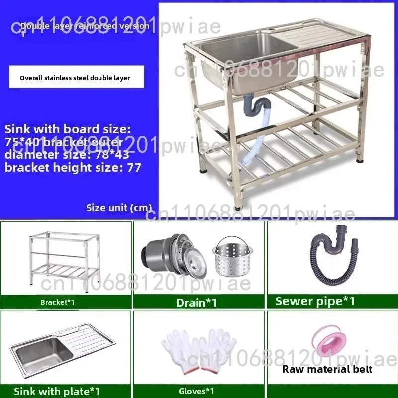 Kitchen Thickened Stainless Steel Sink Table Integrated Single Sink with Bracket Dishpan Washing Basin Sink