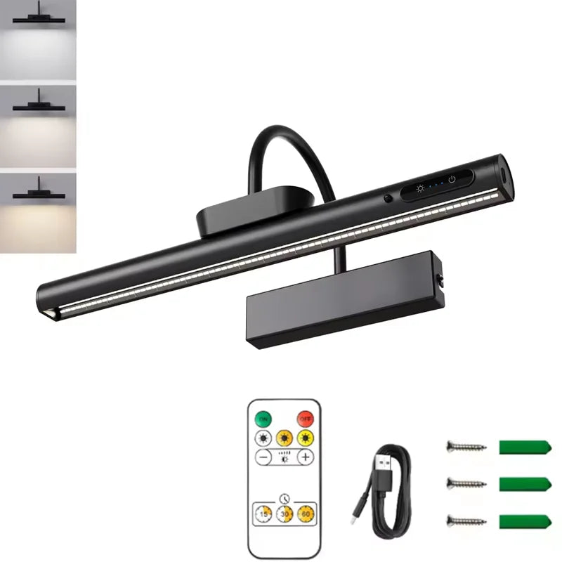 4000mAH Picture Wall Lamp LED Wireless Wall Light Tricolor Dimmable With Remote Art Display Rechargeable Battery Operated