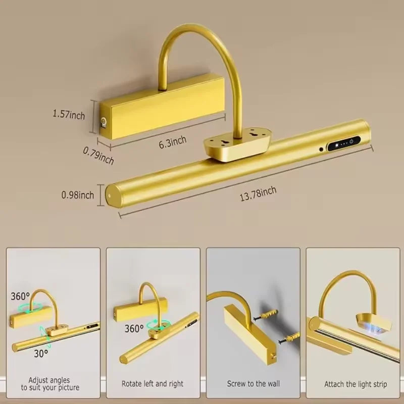 4000mAH Picture Wall Lamp LED Wireless Wall Light Tricolor Dimmable With Remote Art Display Rechargeable Battery Operated