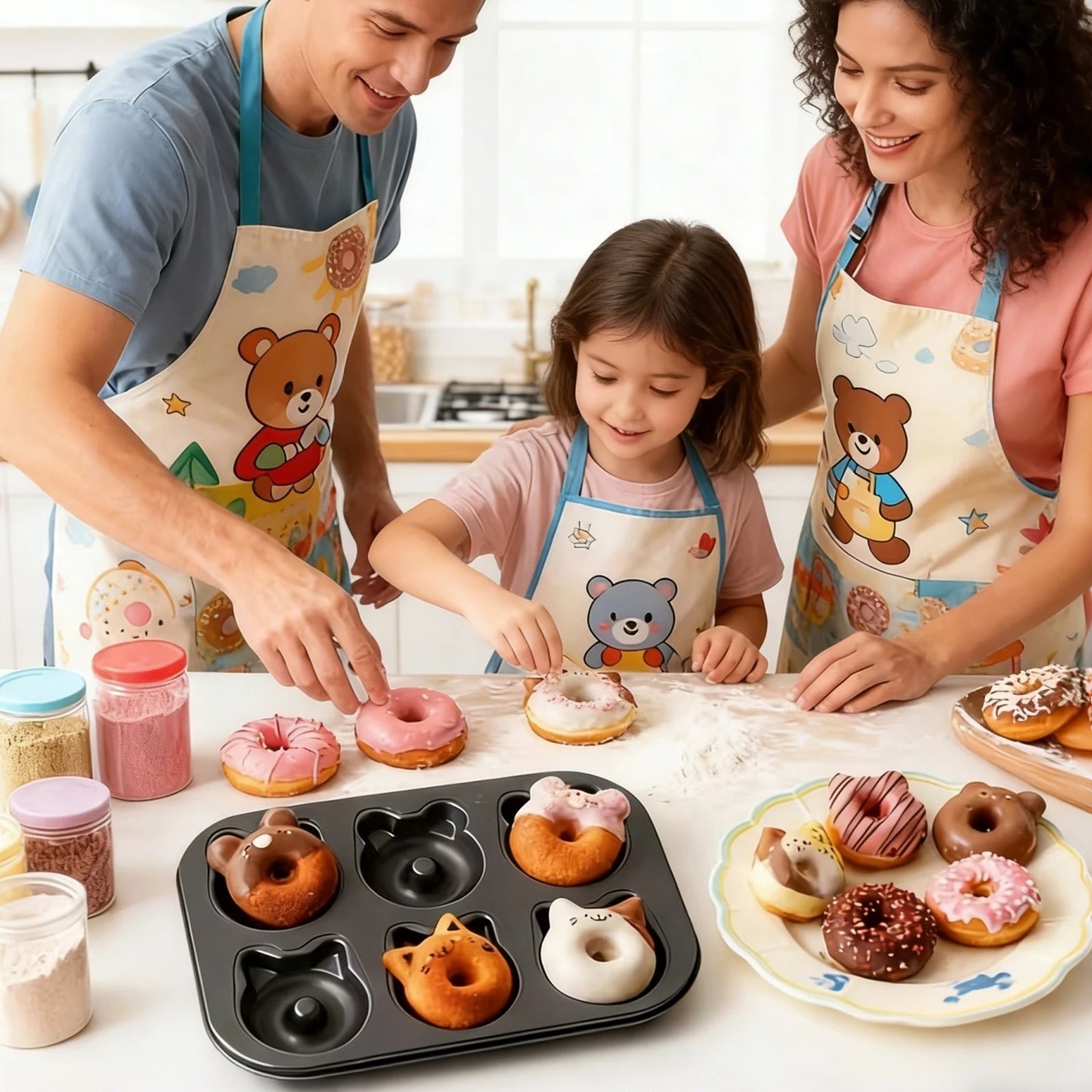 Donut Baking Pan Cat & Bear-Shaped Non-Stick Carbon Steel Doughnut Mold Muffin Cake Pan for Dessert Pastry DIY Kitchen Accessory