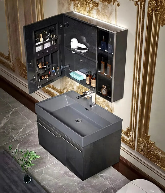 Luxury Stainless Steel Premium Wash Room Bath Cabinet Luxury Bathroom Cabinet with Mirror & Basin for Hotel Apartment