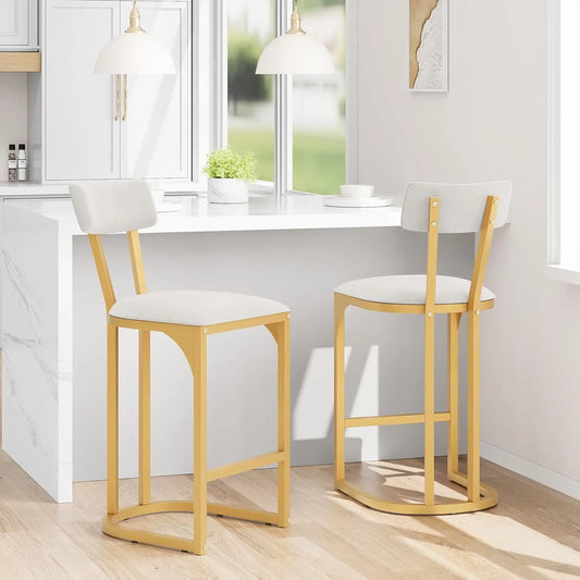 Bar Stools Set of 2, Curved Back with Metal Frame Island Chairs with Upholstered Modern Tall Barstools Counter Stools for Home