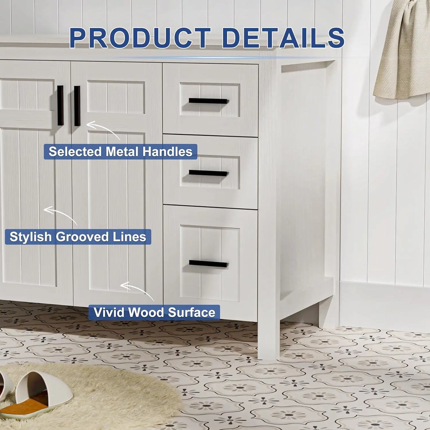 36" Bathroom Vanity Sink Combo Modern Freestanding Cabinet Soft Closing Doors Drawers Vessel Top Faucet Pop Up Drain Customized