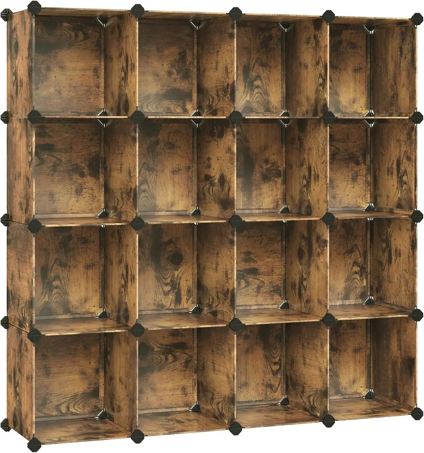 16-Cube Storage Organizer Set, Plastic Closet Shelves for Bedroom Living Room, 12.2x48.4x48.4 Inches Rustic Brown